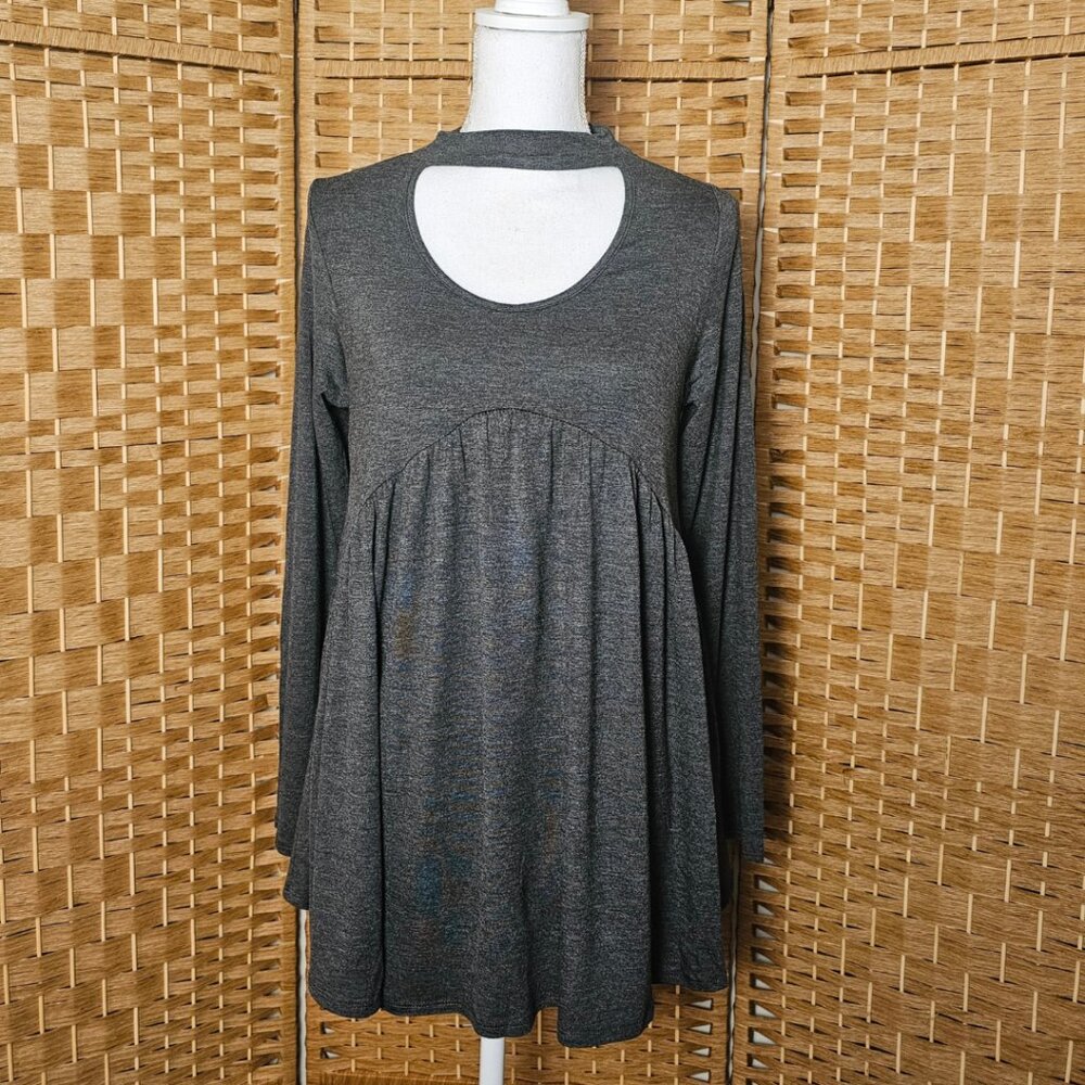 Hailey & Co Babydoll Long Sleeve Tunic Top Gray NWOT